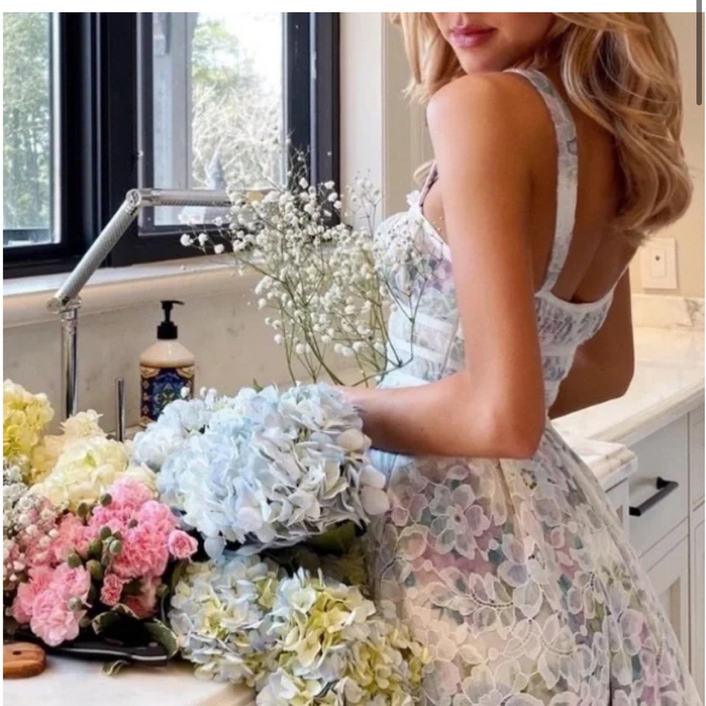 New For Love And Lemons Loretta Mini Dress Ivory Milkmaid Cottagecore Floral - Picture 4 of 12